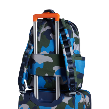 state bags kane kids travel backpack printed canvas camo back view travel sleeve slid through suitcase handle click to zoom