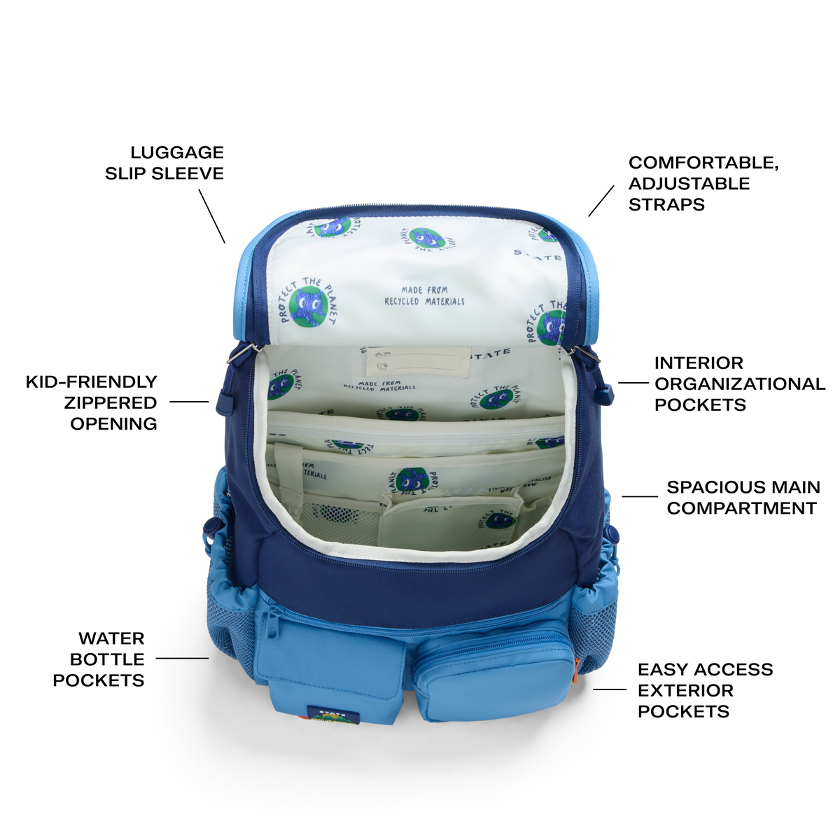 STATE Bags Charlie Rucksack interior view features