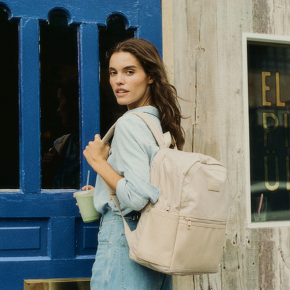 woman holding state bags evans double pocket sand