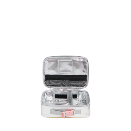 state bags rodgers lunch box metallic pink/silver interior front view click to zoom