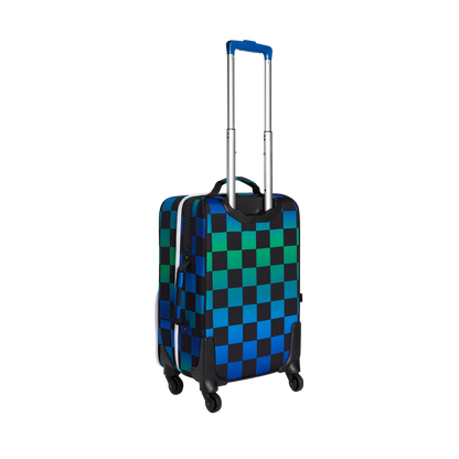 state bags Logan suitcase polyester blue checkerboard back view side angle click to zoom