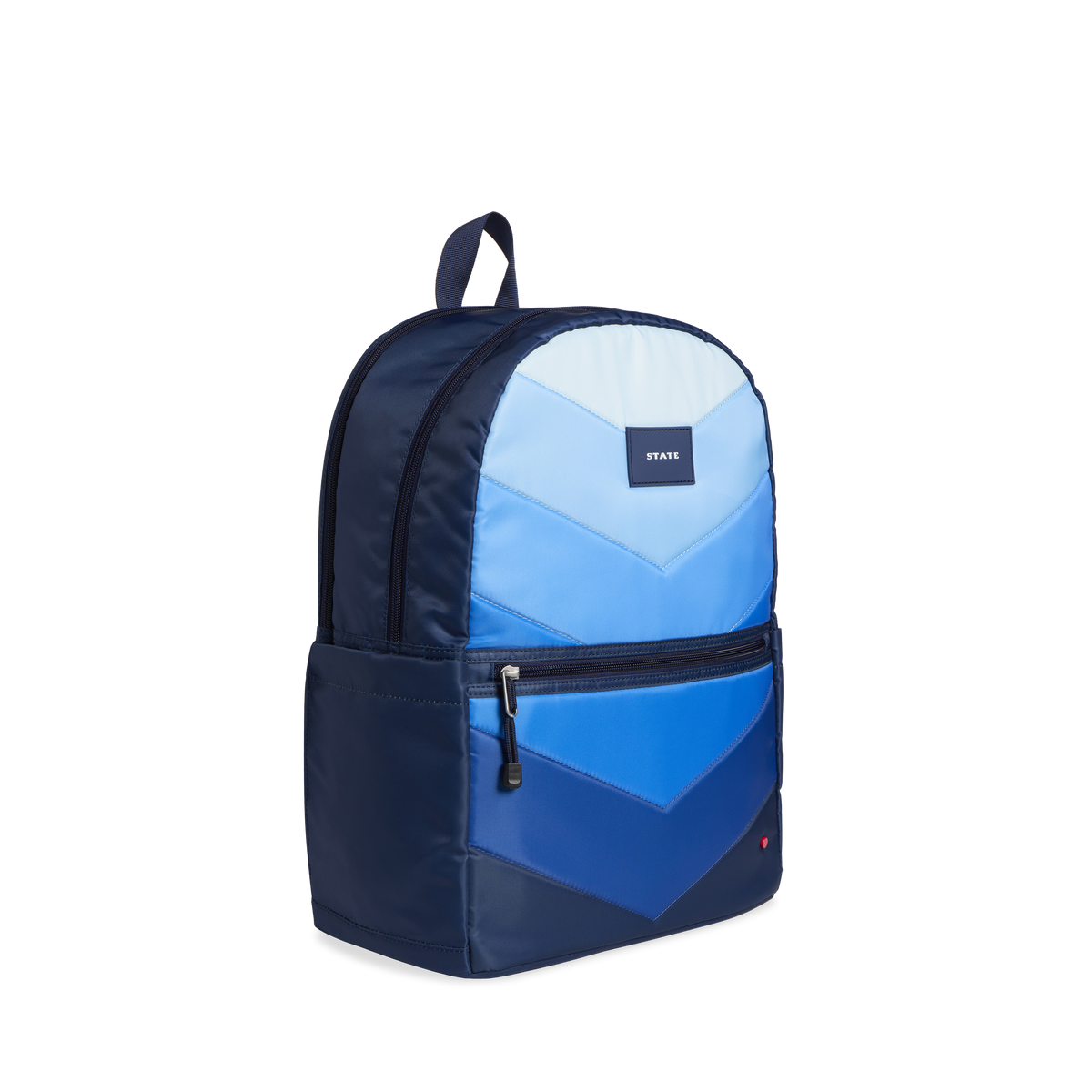 state bags kane kids large backpack nylon blue chevron puffer front view side angle click to zoom