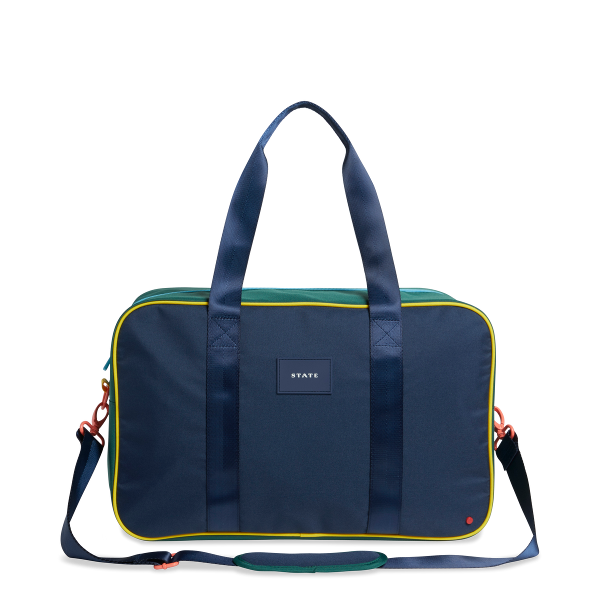 state bags rockaway duffle bag polyester canvas green/navy front view click to zoom