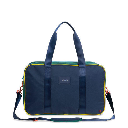 state bags rockaway duffle bag polyester canvas green/navy front view click to zoom