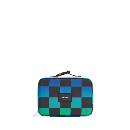 State bags rodgers lunchbox recycled poly canvas checkerboard blue front view click to zoom