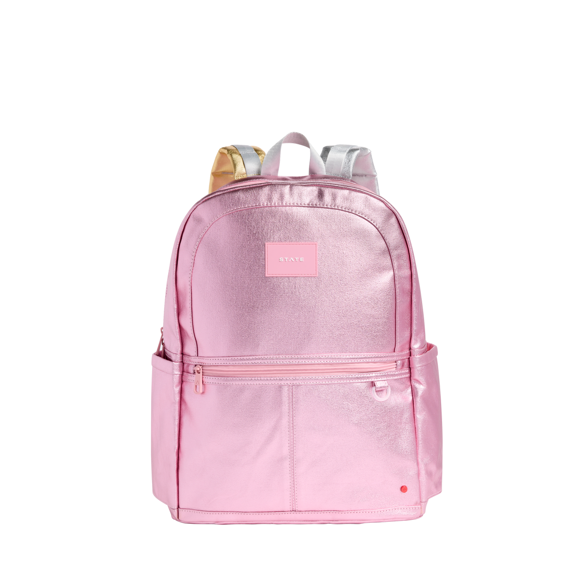 STATE Bags Kane Double Pocket Large Backpack Metallic Pink Front View Click to Zoom