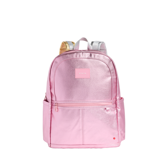 STATE Bags Kane Double Pocket Large Backpack Metallic Pink Front View Click to Zoom