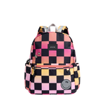 state bags kane kids double pocket backpack recycled poly canvas checkerboard pink front view click to zoom