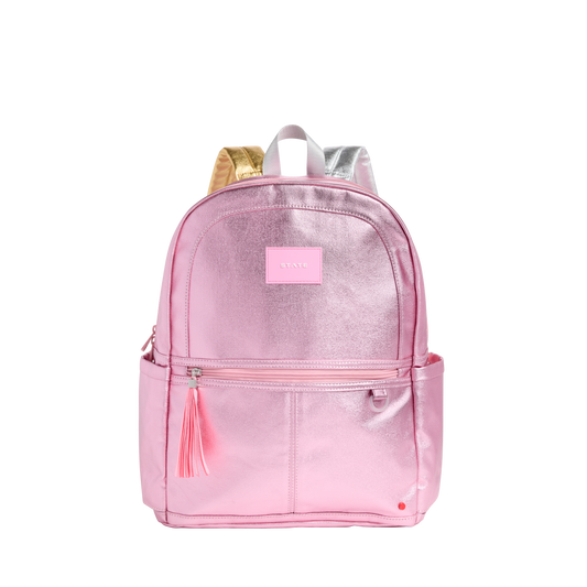 state bags kane kids double pocket backpack metallic pink/silver Front View click to zoom