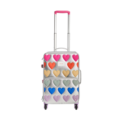 State Bags Logan Suitcase Metallic Fuzzy Hearts Front View Click to Zoom