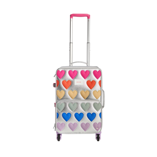 State Bags Logan Suitcase Metallic Fuzzy Hearts Front View Click to Zoom