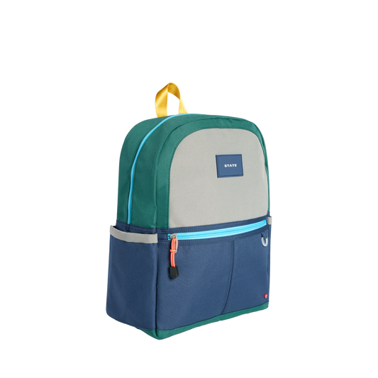 state bags kane kids travel backpack polyester canvas green/navy side view click to zoom