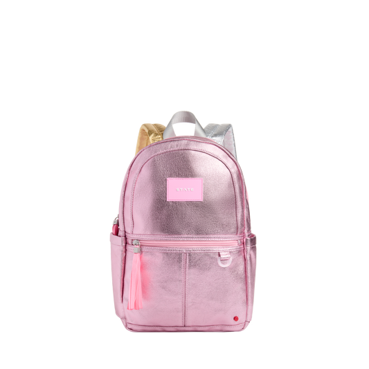 state bags kane kids mini travel backpack metallic pink/silver front view click to zoom