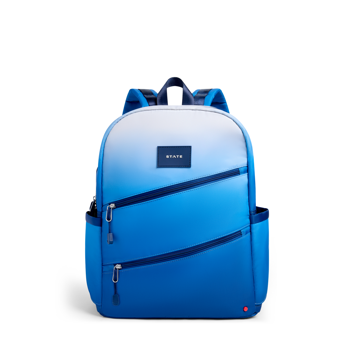 STATE Bags Kane Double Pocket Backpack Blue Gradient Diagonal Zipper Front View Click to Zoom