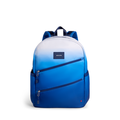 STATE Bags Kane Double Pocket Backpack Blue Gradient Diagonal Zipper Front View Click to Zoom