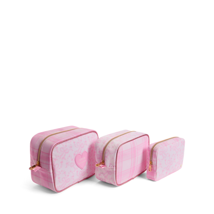 STATE x LoveShackFancy Travel Pouch Set of Three Pink Vanilla Side View Click to Zoom