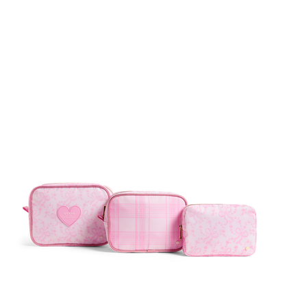 STATE x LoveShackFancy Travel Pouch Set of Three Pink Vanilla Front View Click to Zoom