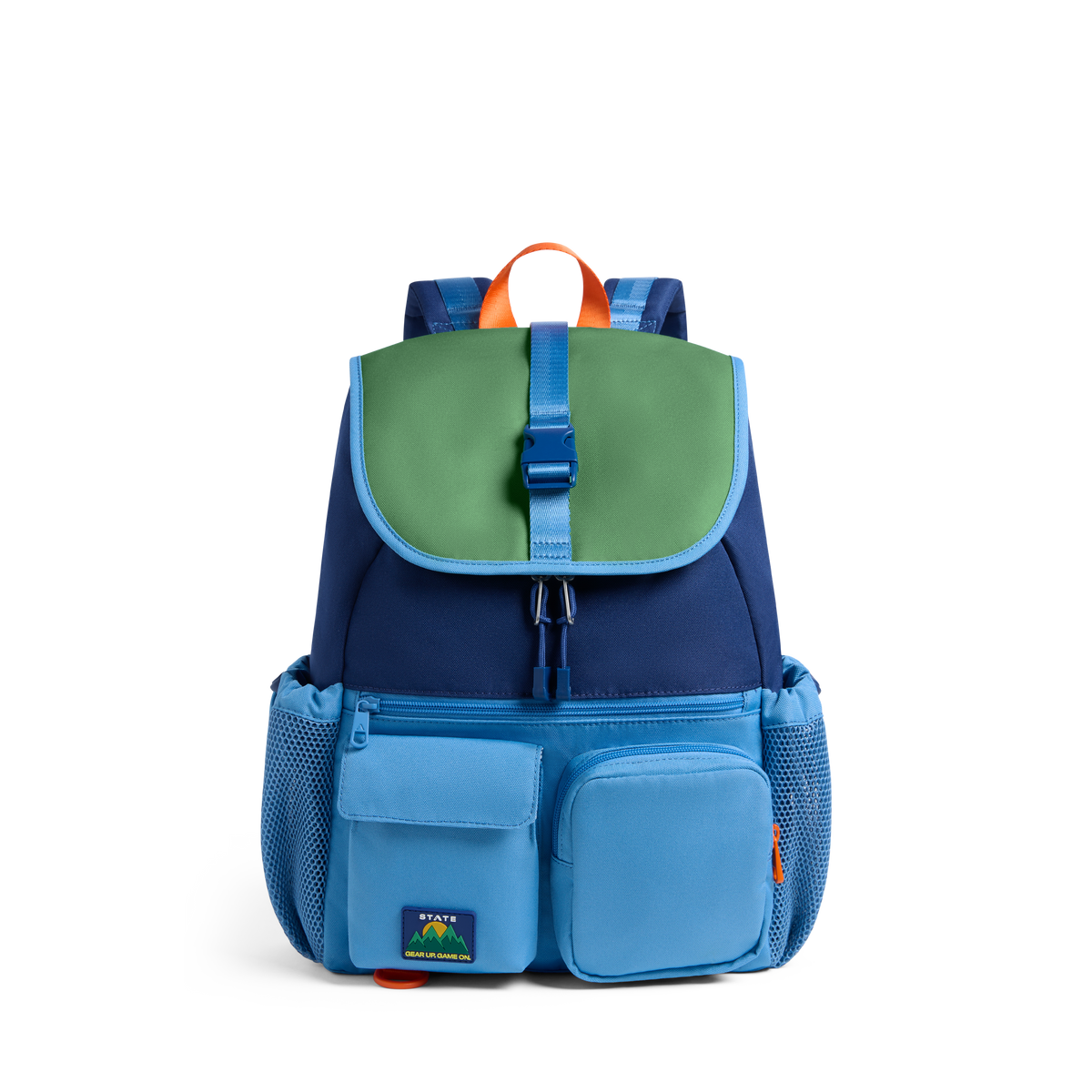 STATE Bags Charlie Explorer Backpack Green/Blue/Orange Front View Click to Zoom