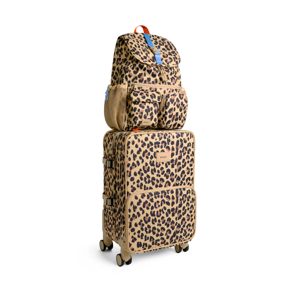 STATE Bags Logan Carry-On Suitcase Leopard Bundle Front View Click to Zoom