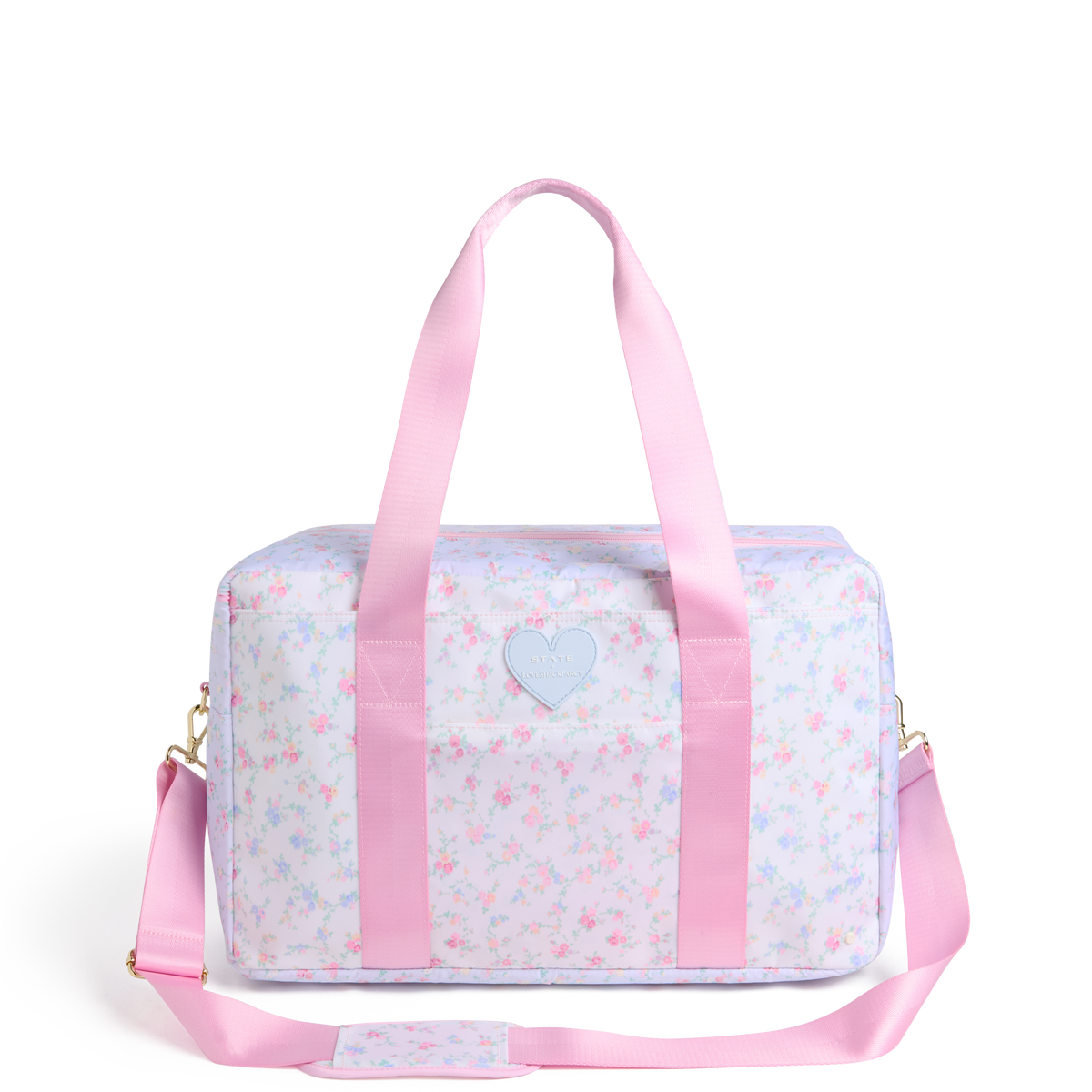 STATE x LoveShackFancy Wellington Weekender Nylon Confetti Bloom Wildflower Blue Front View Click to Zoom