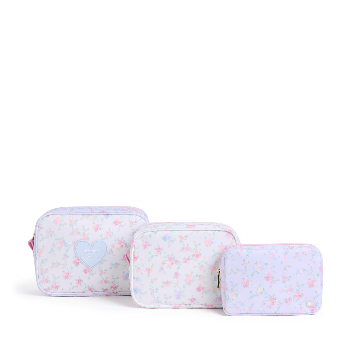 STATE x LoveShackFancy Travel Pouch Set of Three Confetti Bloom Front View Click to Zoom