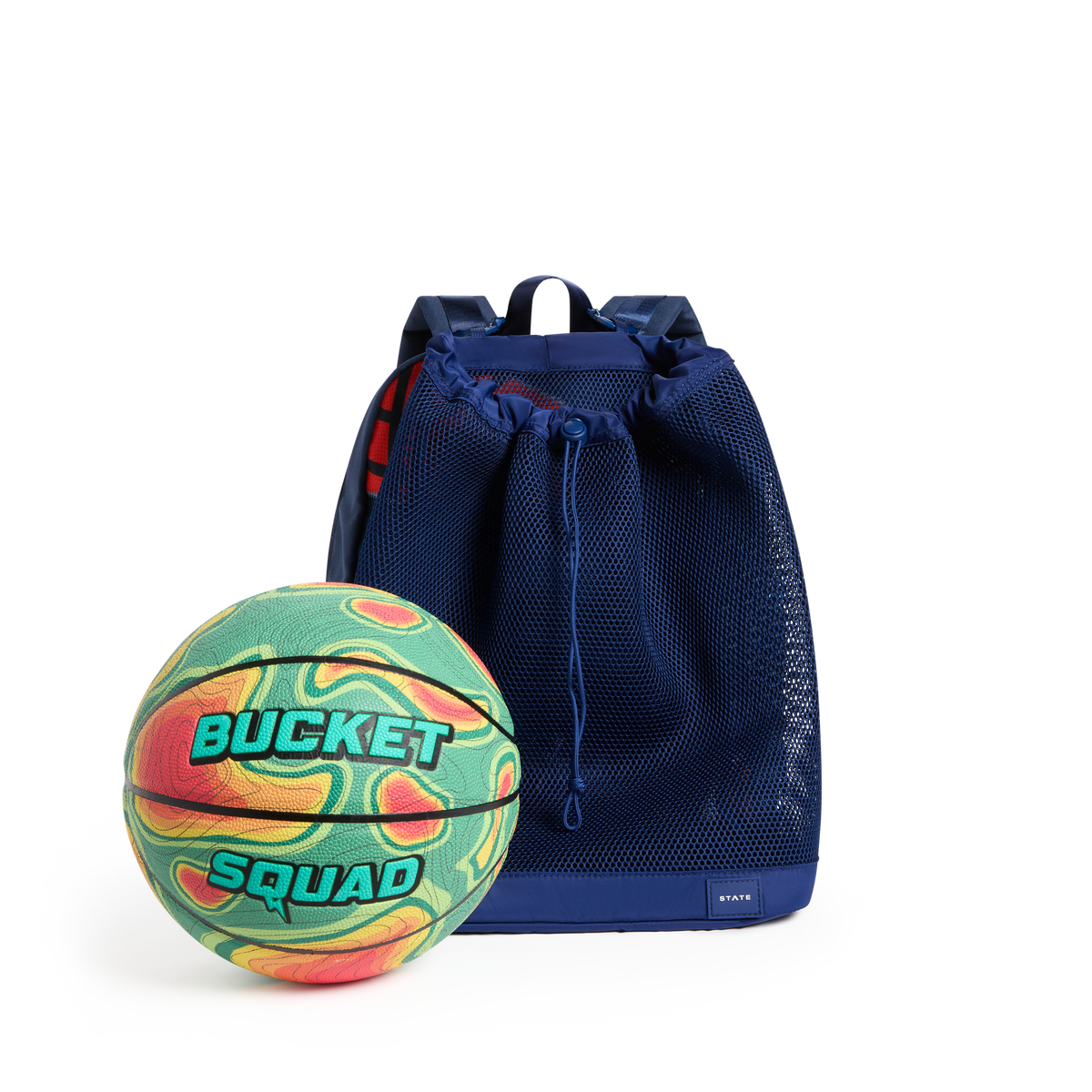 STATE Bags Kane Ball Bag Navy Front View on Backpack Click to Zoom
