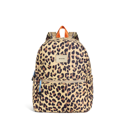 STATE Bags Kane Double Pocket Backpack Leopard Front View Click to Zoom