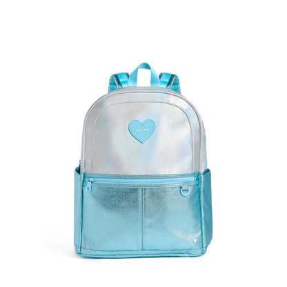 STATE Bags Kane Double Pocket Large Backpack Blue Iridescent Front View Click to Zoom