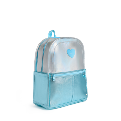 STATE Bags Kane Double Pocket Large Backpack Blue Iridescent Front Side View Click to Zoom