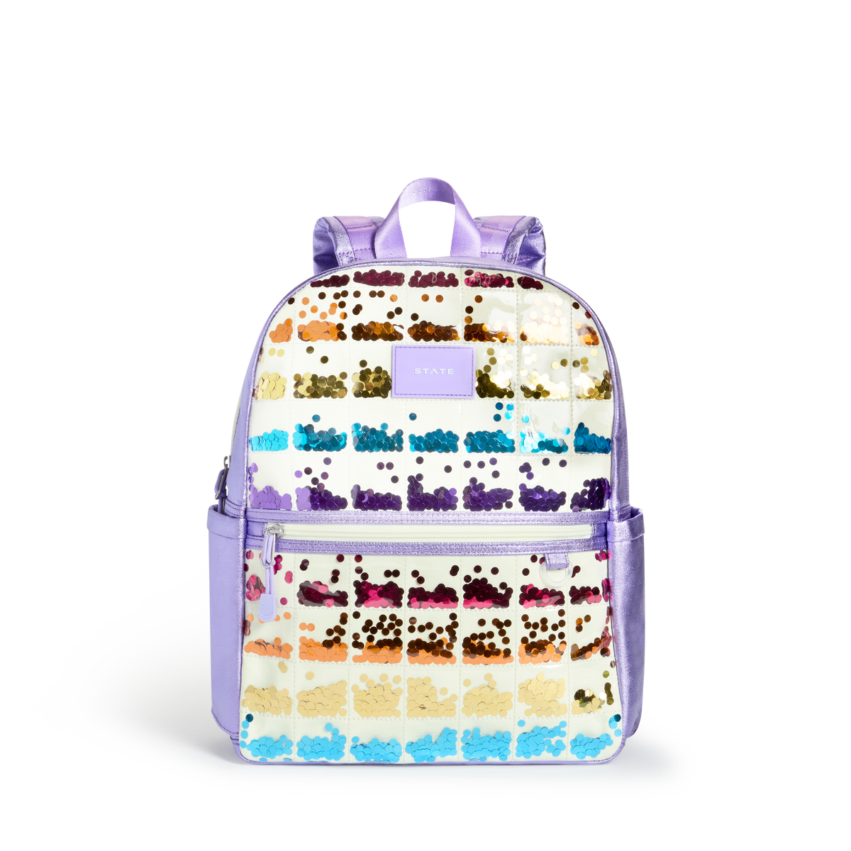 STATE Bags Kane Backpack Lilac Quilted Sequins Front View Click to Zoom