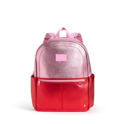 STATE Bags Kane Double Pocket Large Backpack Pink/Red Metallic Colorblock Front View Click to Zoom
