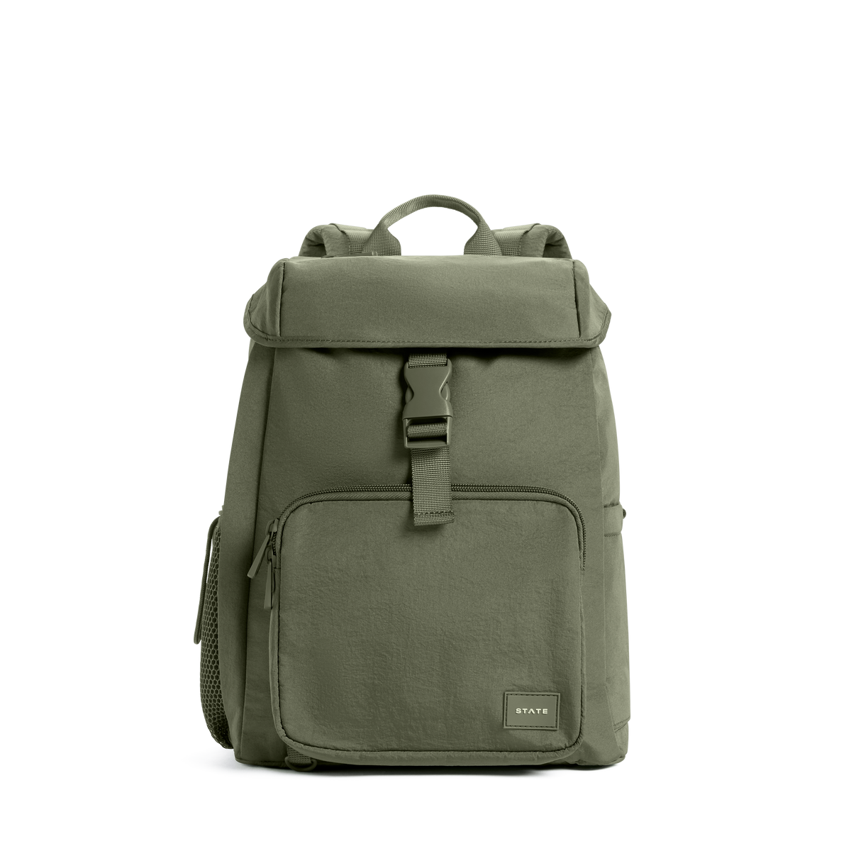 STATE Bags Nevie Backpack Crinkle Nylon Olive Front View Click to Zoom