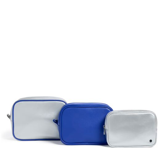 STATE Bags Travel Pouch Set Silver/Cobalt Front View Click to Zoom