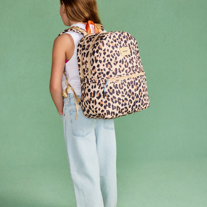 girl wearing STATE Bags Kane DP Backpack Leopard