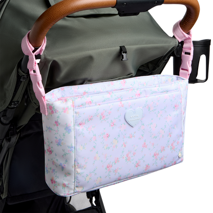 STATE x LoveShackFancy Stroller Organizer Confetti Bloom / Wildflower Blue on Stroller Click to Zoom