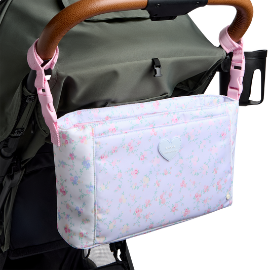 STATE x LoveShackFancy Stroller Organizer Confetti Bloom / Wildflower Blue on Stroller Click to Zoom
