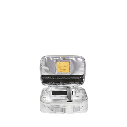 state bags rodgers lunch box metallic silver interior front view click to zoom