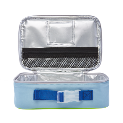 state bags rodgers lunch box polyester canvas navy/neon interior front view click to zoom